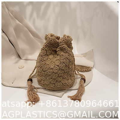 Hot Sale Women Hollow Out Crochet Knit Summer Handbags Straw Woven Portable Raffia Beach Holiday Tote Bag Raffia Paper Rope Crochet Straw Bag for Seaside Vacation Trips Shopping and Shopping