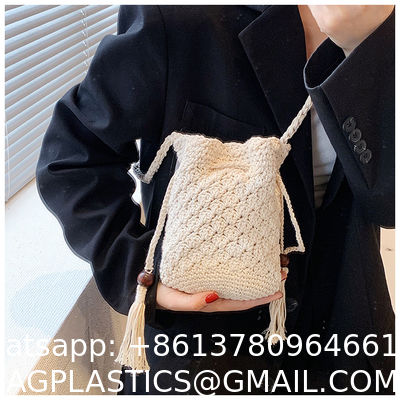 Hot Sale Women Hollow Out Crochet Knit Summer Handbags Straw Woven Portable Raffia Beach Holiday Tote Bag Raffia Paper Rope Crochet Straw Bag for Seaside Vacation Trips Shopping and Shopping