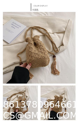 Hot Sale Women Hollow Out Crochet Knit Summer Handbags Straw Woven Portable Raffia Beach Holiday Tote Bag Raffia Paper Rope Crochet Straw Bag for Seaside Vacation Trips Shopping and Shopping
