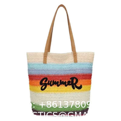 Summer Luxury Crochet Straw Raffia Tote Bag For Women Casual Handbag Embroidery Portable Open For Beach Holidays Casual Outings