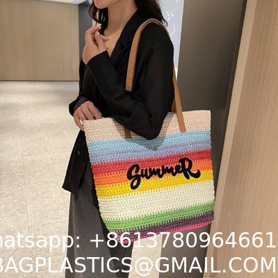 Summer Luxury Crochet Straw Raffia Tote Bag For Women Casual Handbag Embroidery Portable Open For Beach Holidays Casual Outings