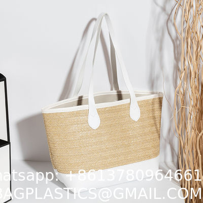 Hand-woven Beach Bag Raffia Crochet Messenger Shoulder Bag Summer Vacation Straw Bag Manufacturers Natural Straw Paper Tote Bag Women Open Fashionable Raffia Crochet Handbags for Beach with Custom