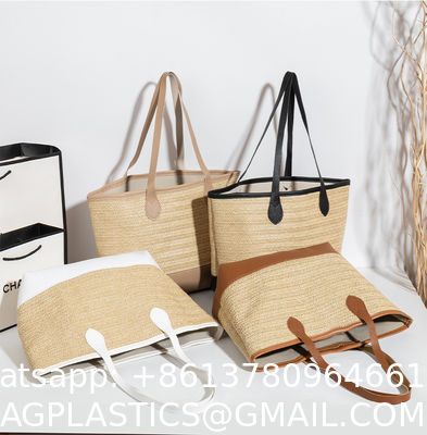 Hand-woven Beach Bag Raffia Crochet Messenger Shoulder Bag Summer Vacation Straw Bag Manufacturers Natural Straw Paper Tote Bag Women Open Fashionable Raffia Crochet Handbags for Beach with Custom