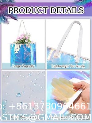 Wholesale Fashion Waterproof Clear Pvc Plastic Iridescent Clear Shoulder Beach Bag Holographic Laser Pvc Tote Shopping Bags