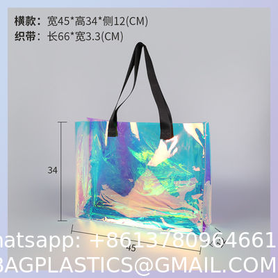 hologram holographic shiny fashion sustainable Waterproof Beach Bags Women Clear Iridescent Tote Bag Cosmetic Pouch For Phone Travel Beach Pool Essentials