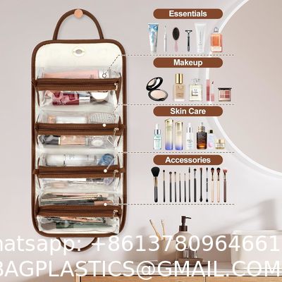 DuPont Travel Folding Storage Cosmetic Bag, pu lether Travel Makeup Organizer Bag, Foldable Toiletry Bag With Detachable Pouches, Large Capacity 4-In-1 Roll-Up Cosmetic Storage With Handle For Women