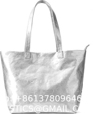 Fashion Casual Street Reusable Environmental Handbag Zipper Tote Bag, Kraft Paper Beach Bag Large Hobo Carry All Travel Shopping Handbag Plastic Shoulder Bag