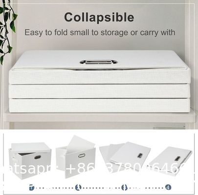 Linen Fabric, Metal Handles Collapsible Stackable Storage Bins With Lids, Packs White Linen Fabric Closet Boxes With Lids, Storage Cube Baskets Container Organizers For Bedroom Office