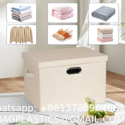 Linen Fabric, Metal Handles Collapsible Stackable Storage Bins With Lids, Packs White Linen Fabric Closet Boxes With Lids, Storage Cube Baskets Container Organizers For Bedroom Office