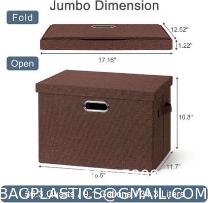 Large jute fabrics Collapsible Storage Bins With Lids Jute Fabric Foldable Storage Boxes Organizer Containers Baskets Cube With Cover For Home Bedroom Closet Office Nursery