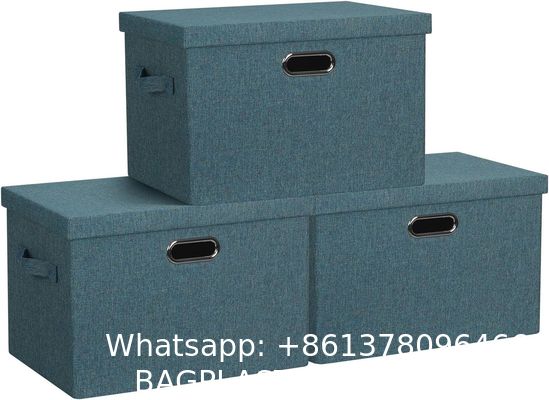 DURABLE DOUBLE-SIDED HANDLES Linen Foldable Storage Bins With Lids, 2 Pack, Storage Boxes With Carrying Handles And Sturdy Heavy Cardboard