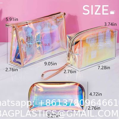 Holographic Makeup Bags Set, Clear Iridescent Cosmetic Bags, Portable Waterproof Toiletry Bag, Travel Zippered Makeup Organizer Cosmetic Pouch for Women, Mothers Day Gifts