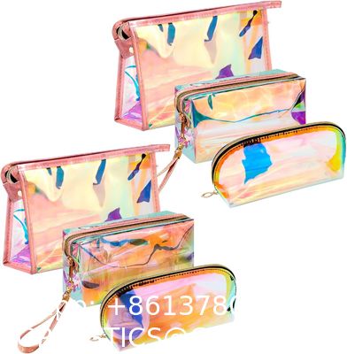 Holographic Makeup Bags Set, Clear Iridescent Cosmetic Bags, Portable Waterproof Toiletry Bag, Travel Zippered Makeup Organizer Cosmetic Pouch for Women, Mothers Day Gifts