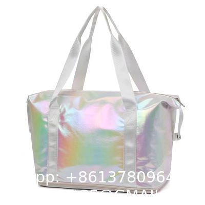 Beach Bag 26L Large Iridescent Waterproof Beach Tote Bag For Women With Zipper & Phone Pouch Sand/Tip-Proof Crossbody