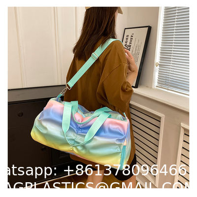 Holographic Shimmering Gym Duffle Bag With Shoes Compartment & Wet Pocket, Women Weekend Overnight Travel Bag Gymnastic Dance Bag For Girl