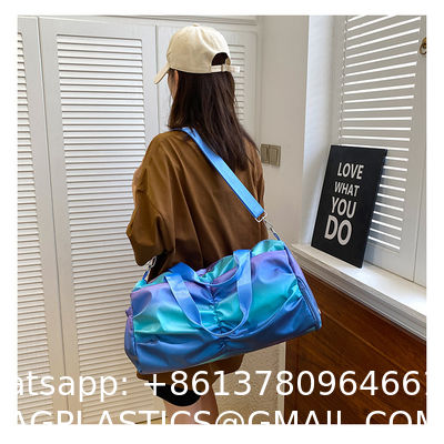 Holographic Shimmering Gym Duffle Bag With Shoes Compartment & Wet Pocket, Women Weekend Overnight Travel Bag Gymnastic Dance Bag For Girl