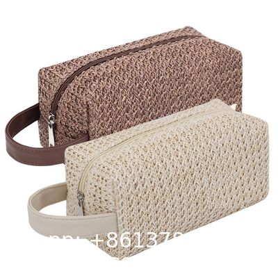 clutch bag, handy bag, handbag, handle bag, Portable Straw Makeup Toiletry Wash Bag Factory OEM Travel Hollow Out Knitted Cosmetic Carry Clutch Pouch Bag Gift