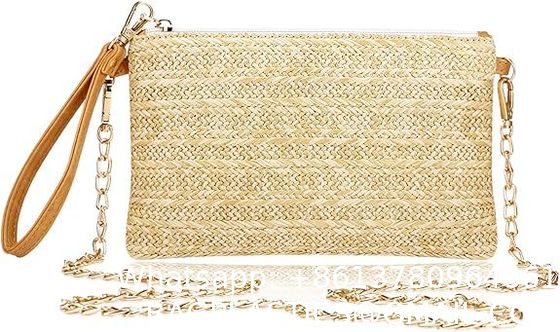 Womens Straw Clutch Bag Bohemian Summer Beach Straw Purse Zipper Wristlet Wallets For Women Clutch Makeup Bag with Zipper Durable Logo Pattern Flat Bag for Outdoor Activities