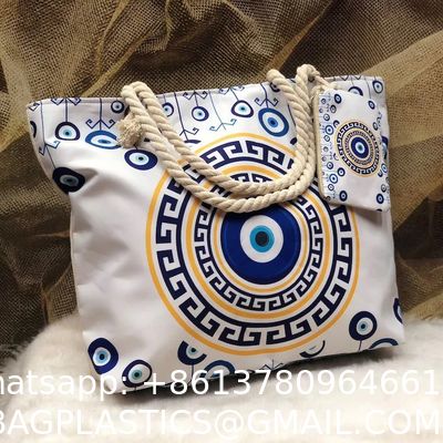 Devil'S Eye Women'S Beach Bag Pure Cotton Portable Large Capacity Canvas Bag Can Be Printed Logo Seaside Shoulder Bag Fabric
