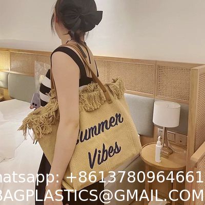 Korean Style Bag Large Capacity Canvas Bag Embroidered Letter Tote Bag Handbag Fashionable Woven Tassel Shoulder Bag