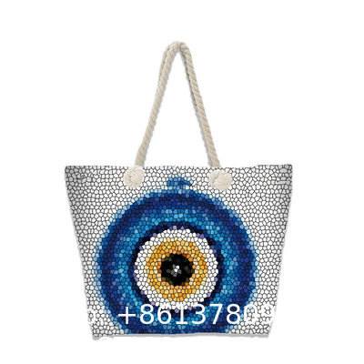 Wholesale Women'S Printed Handbags, Tote Bags, Hot Selling Devil'S Eye Canvas Bag Handbag Shoulder Bag Large Capacity Beach Bag Turkish Eye Bag