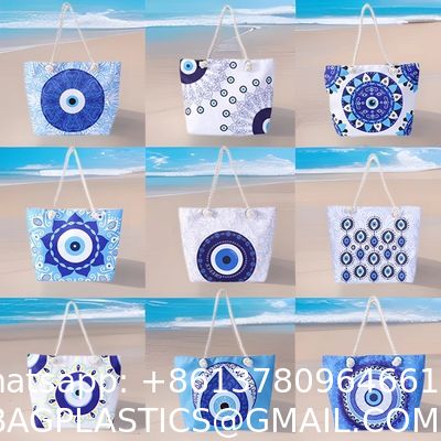 Wholesale Women'S Printed Handbags, Tote Bags, Hot Selling Devil'S Eye Canvas Bag Handbag Shoulder Bag Large Capacity Beach Bag Turkish Eye Bag