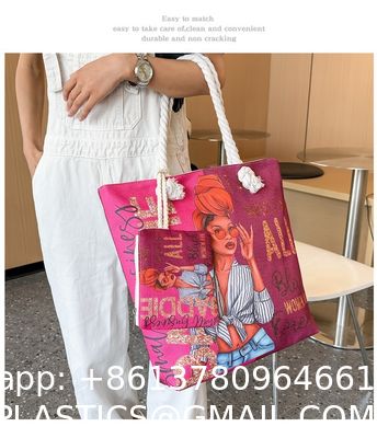 Versatile And Practical Multifunctional Zipper Handbag, Foldable Beach Bag, Creative New Cartoon Print Shoulder Bag