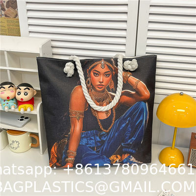 Popular Forest Black Girl Print Shoulder Bag Thick Rope Tote Bag Fashionable Large Capacity Women'S Bag Manufacturer Wholesale