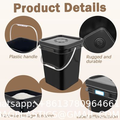 Square Bucket With Lid,Industries Barrels With Lid And Plastic Handle,Rain Buckets,Food Storage Containers DIY Label Stickers Towel And Brush For Paint Storage Tank Crafts
