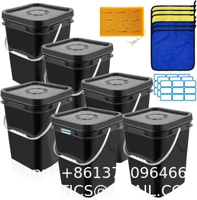 Square Bucket With Lid,Industries Barrels With Lid And Plastic Handle,Rain Buckets,Food Storage Containers DIY Label Stickers Towel And Brush For Paint Storage Tank Crafts