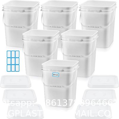 Square Bucket With Lid,Industries Barrels With Lid And Plastic Handle,Rain Buckets,Food Storage Containers DIY Label Stickers Towel And Brush For Paint Storage Tank Crafts
