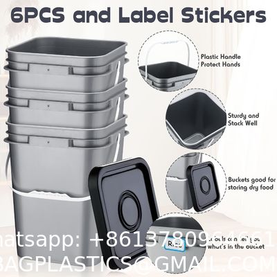 Square Bucket With Lid,Industries Barrels With Lid And Plastic Handle,Rain Buckets,Food Storage Containers DIY Label Stickers Towel And Brush For Paint Storage Tank Crafts