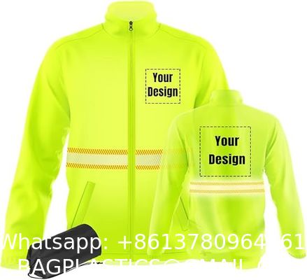 Safety Windbreaker Customizable 360 Reflective Stripe Long Sleeve Safety Apparel Jackets In Green Orange Black With Three Pockets And Zip Closure