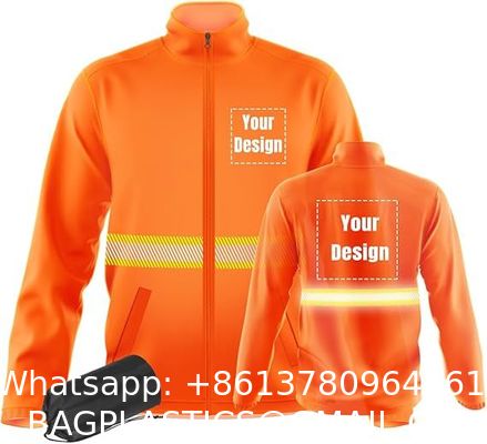 Safety Windbreaker Customizable 360 Reflective Stripe Long Sleeve Safety Apparel Jackets In Green Orange Black With Three Pockets And Zip Closure