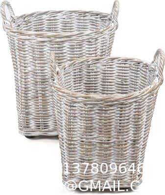 Hand-Woven Rattan Nesting Wicker Storage Baskets W/ Wheels And Handles, Seagrass Container For Decoration In Bedroom, Laundry Room,White Wash/Kubu Gray