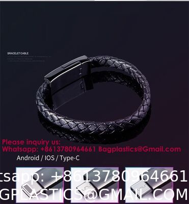 USB C To USB C Short Charging Cable 7.9in Portable Fashion Fast Bracelet Charger Wrist Data Transfer Cord For IOS Huawei Samsung Galaxy LG Android
