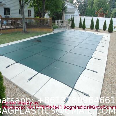Inground Pool Safety Cover - Rectangle Green Heavy Duty Mesh, Triple Stitched & Rain Permeable, Installation Hardware Included (We Make Custom Size)