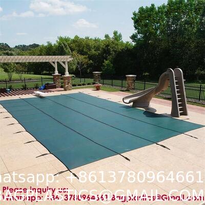 Inground Pool Safety Cover - Rectangle Green Heavy Duty Mesh, Triple Stitched & Rain Permeable, Installation Hardware Included (We Make Custom Size)