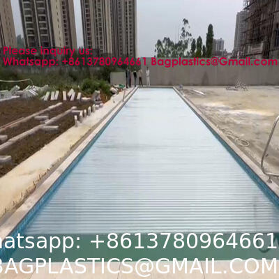 Safe Pool Safety Cover For Kids Safety Transparent Blue PC Blades With Reel Pool Cover Polycarbonate Pool Solar Cover Winter Safety Cover For Swimming Pool