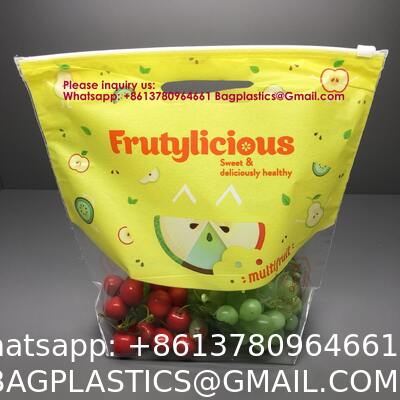 Market Keep Fresh Plastic Packing Bag For Fruits Pluots Apple Grape Banana Fresh Fruit Package Bag Vegetable Packaging Reusable Zipper Fruit Packaging Bag Transparent Clear Vegetables Stand up Bag