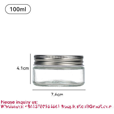 Clear Transparent Glass Cream Jars Metal Lid 4oz Spiral Mouth Aluminum Body Butter For Skin Care Cosmetic, Glass Jars Small Clear Vials with Screw Caps Tiny Containers