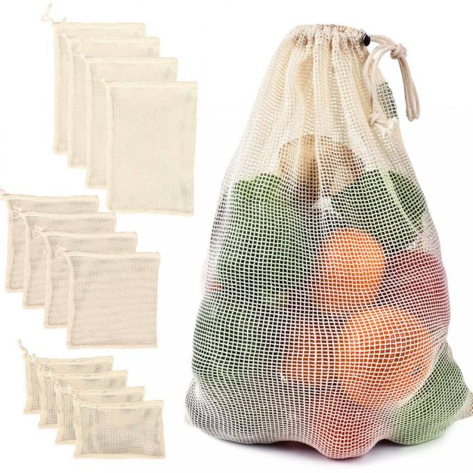 Borsa su ordinazione di verdura e della frutta, borse di cordone riutilizzabili amichevoli di Tote Bags Organic Mesh Net della drogheria di Eco 2