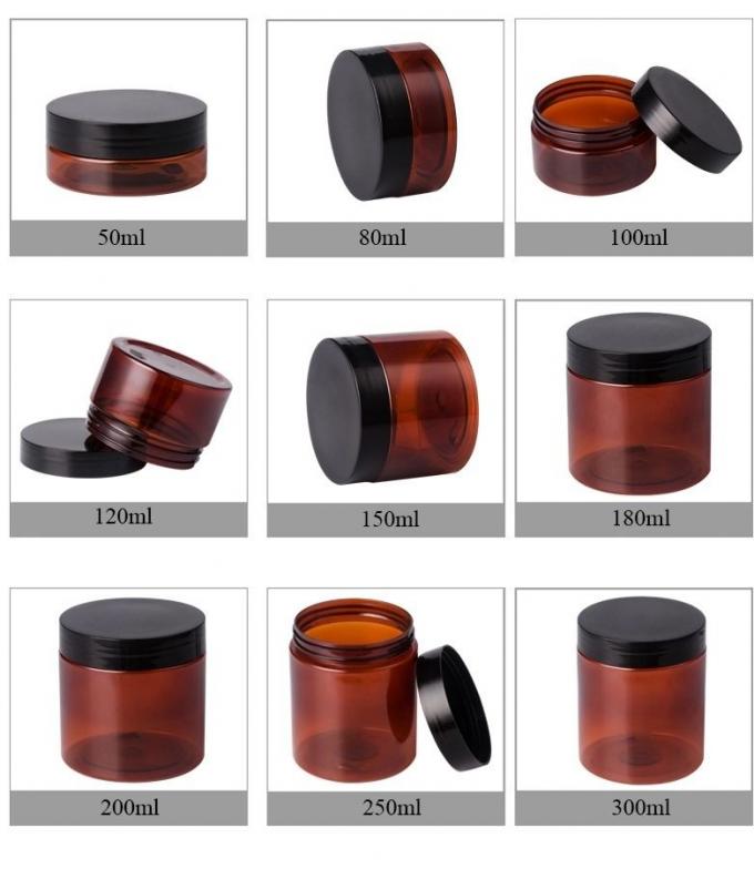 Barattolo cosmetico del pacchetto 100ml 150ml 200ml 250ml 300ml Amber Pet Plastic Cosmetic Cream dell'alimento con il coperchio nero bianco 9