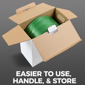 Include una scatola d'erogazione che caratterizza le maniglie e un foro in cui le reggette escono