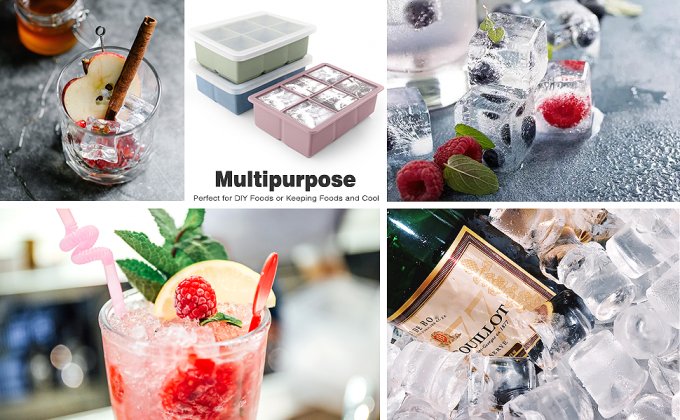 Muffe del cubetto di ghiaccio del silicone con libero riutilizzabile dei coperchi smontabili per whiskey, cocktail, flessibile accatastabile