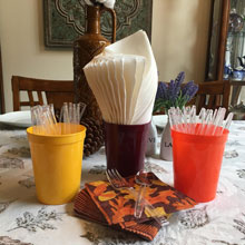 Reusable stadium cups can be used for holding snacks, straws, silverware, napkins.  Not just drinks.