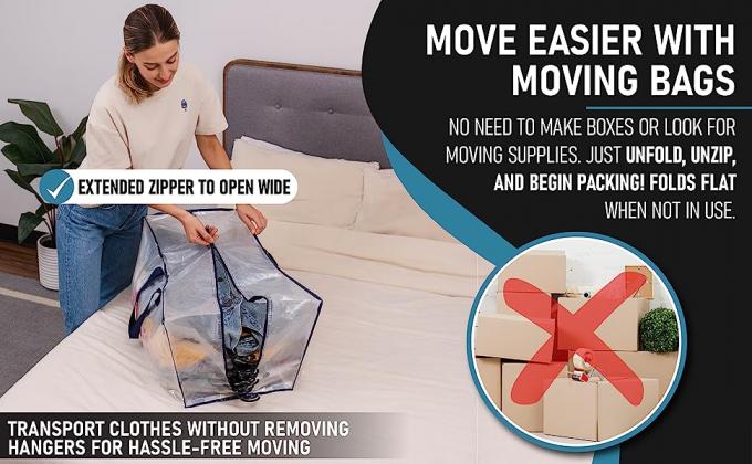 woman packing zipping up bag on top of bed move easier with moving bags folds flat transport clothes