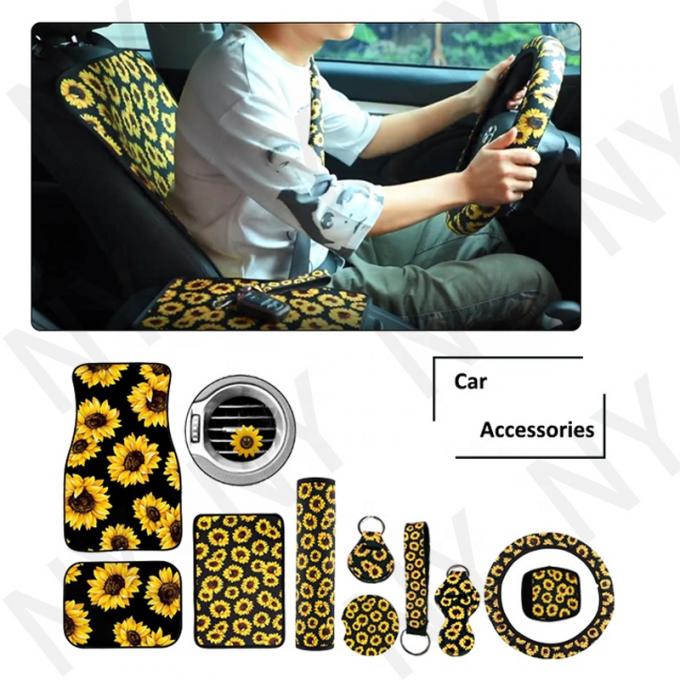 Gli accessori dell'automobile, accessori dell'automobile del neoprene del girasole mettono la copertura ed il piede a sedere Mat Set 1