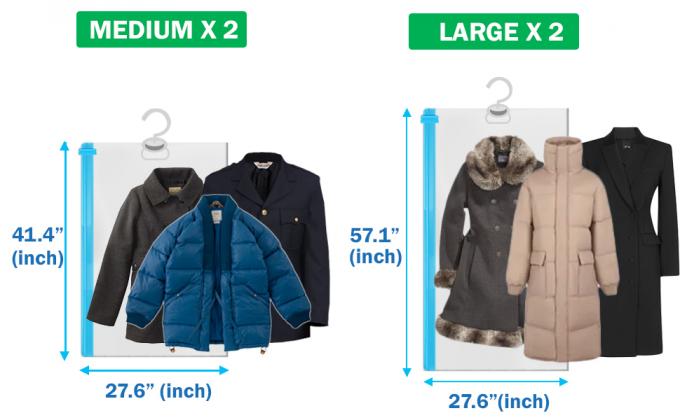 Hanging Vacuum Storage Bags, Set of 4 Space Saver Bags Vacuum Sealed Garment Suits, Coats, Jacket