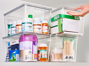 Contenitori di plastica con manico per organizzatore e deposito, perfetti per bagno, armadio, cucina, frigorifero, organizzazione armadio 1